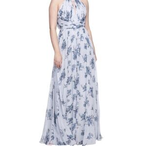Elegant Floral Maxi Dress in Blue and White